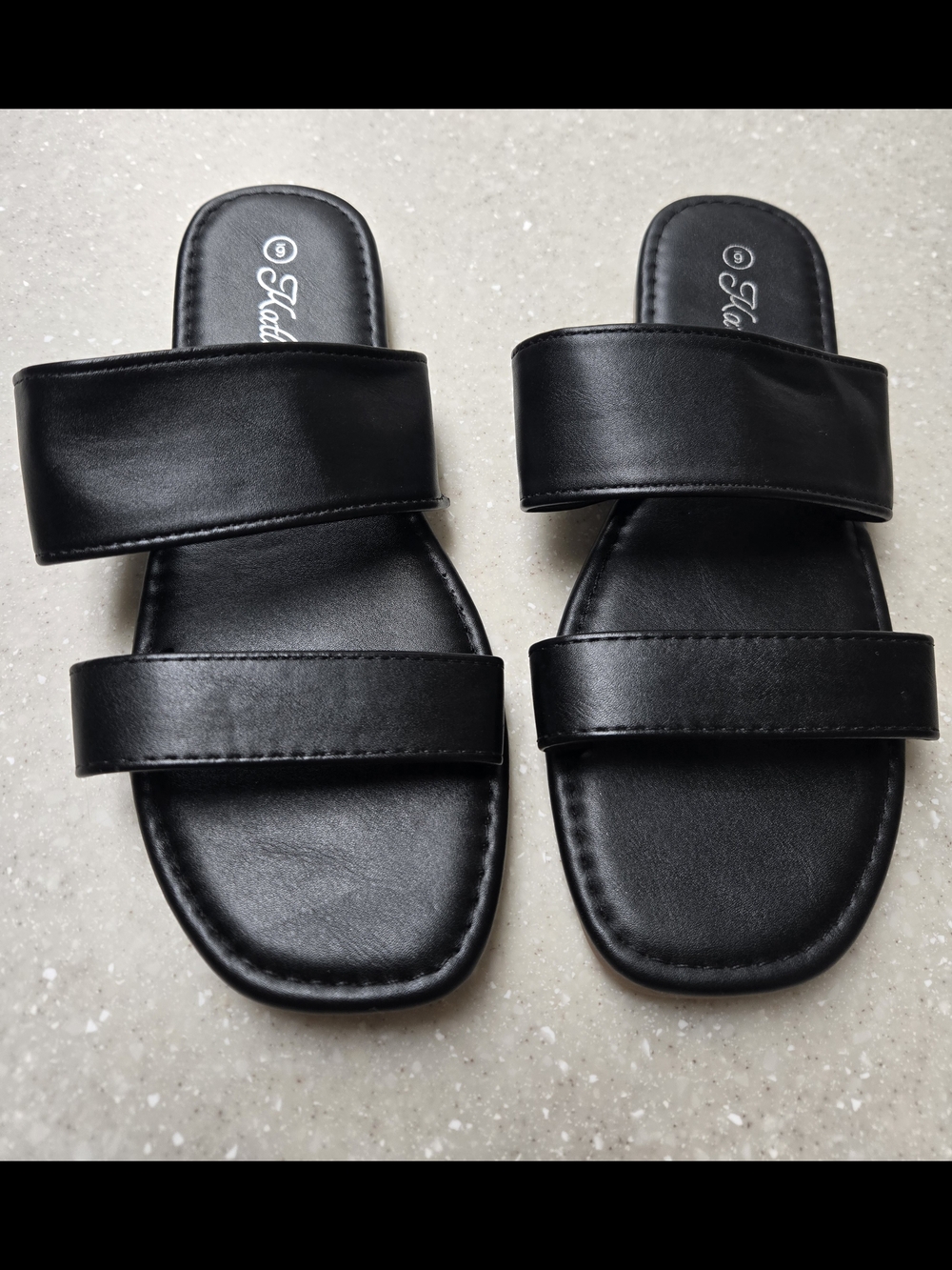 NEW Katliu Black Double-Strap Slide Sandals, Size 6